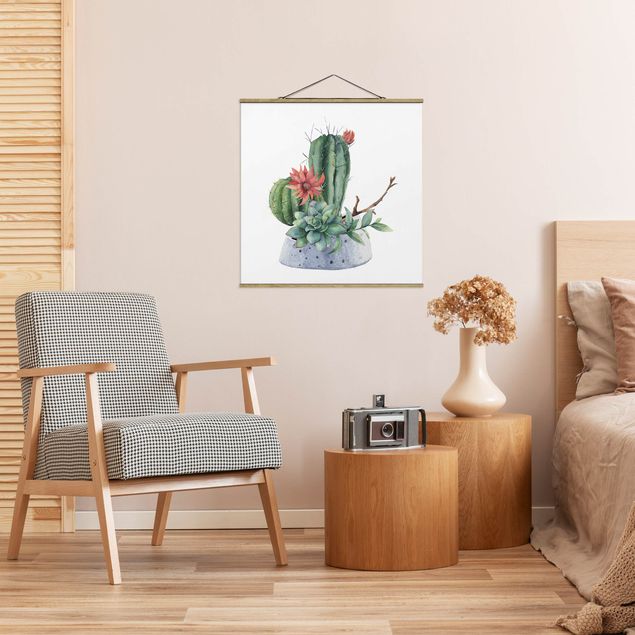 Stoffen schilderij met posterlijst Watercolour Cacti Illustration