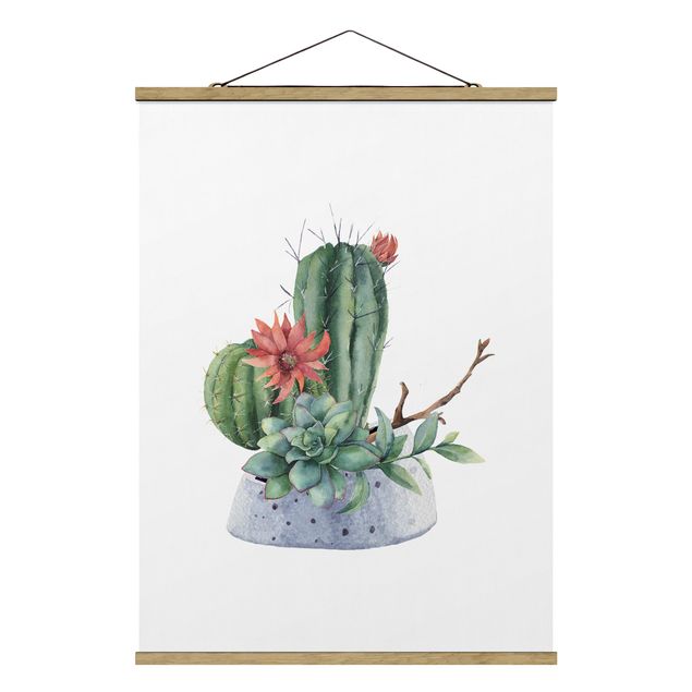 Stoffen schilderij met posterlijst Watercolour Cacti Illustration