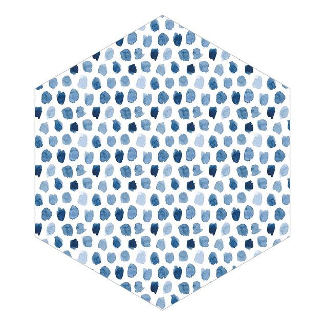 Hexagon Behang Watercolour Blobs In Indigo