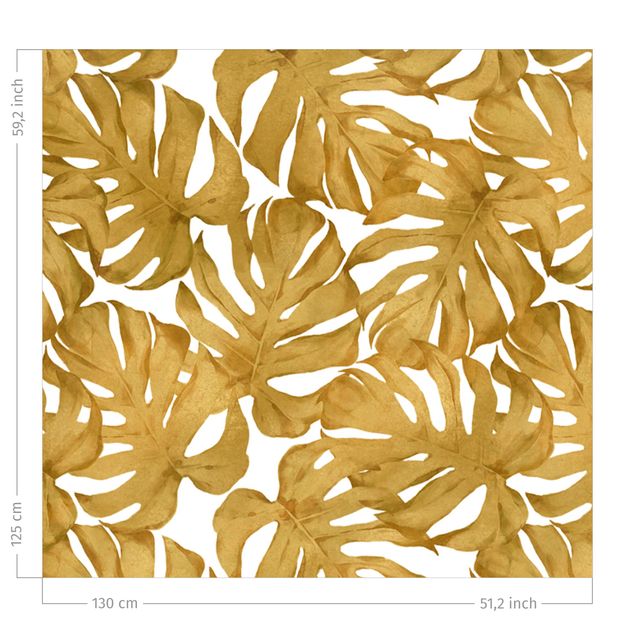 gordijnen bloemen Watercolour Monstera Leaves In Gold