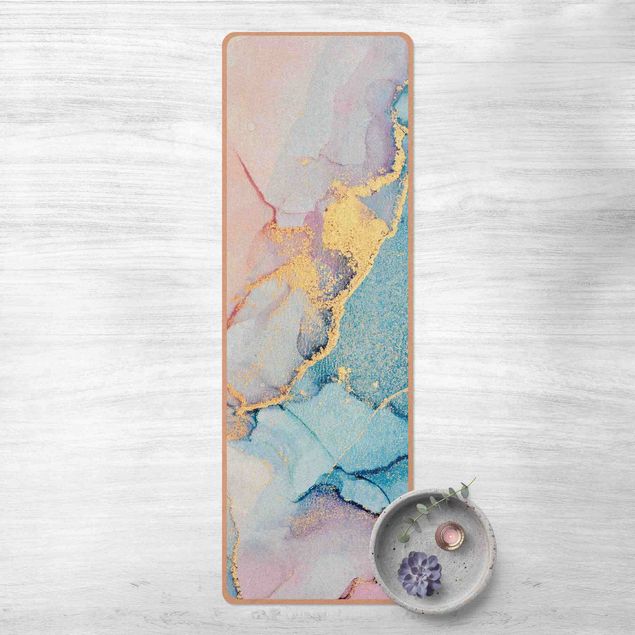 Yogamat kurk Watercolour Pastel Colourful With Gold