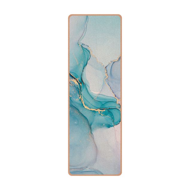 Yogamat kurk Watercolour Pastel Turquoise With Gold