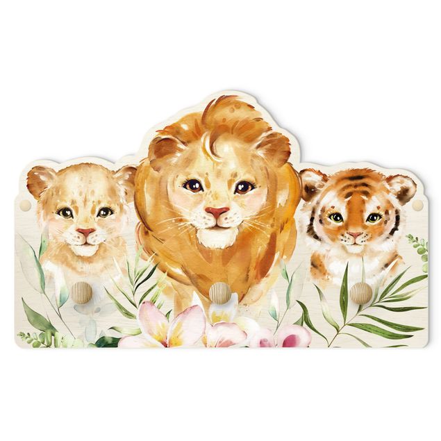 Wandkapstokken voor kinderen Watercolour Big Cats Tiger Lion
