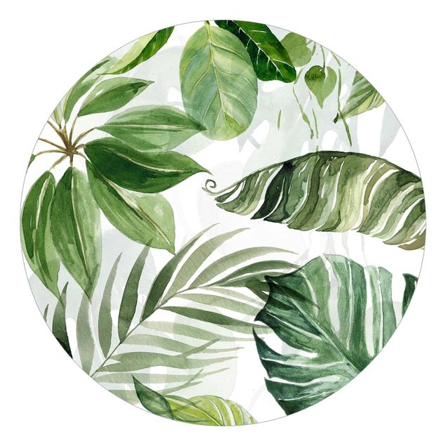 Behangcirkel Watercolour Tropical Leaves And Tendrils