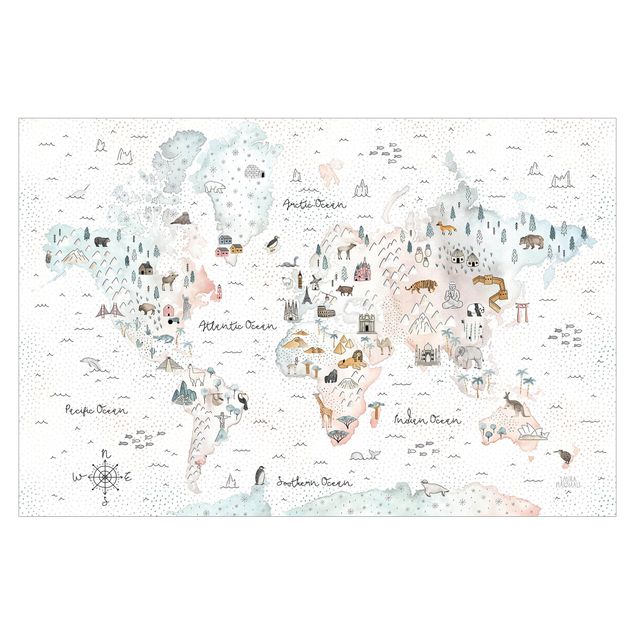 Fotobehang - Watercolour Worl Map Pastel