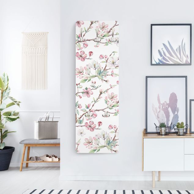 Wandkapstokken houten paneel Watercolour Branches Of Apple Blossom In Light Pink And White