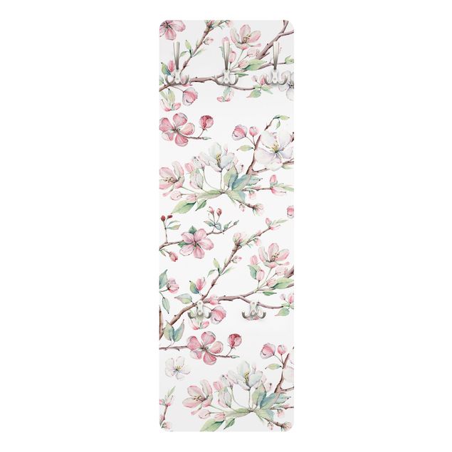 Wandkapstokken houten paneel Watercolour Branches Of Apple Blossom In Light Pink And White