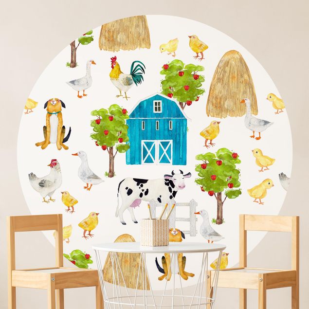 Behangcirkel Watercolour Farm House Illustration