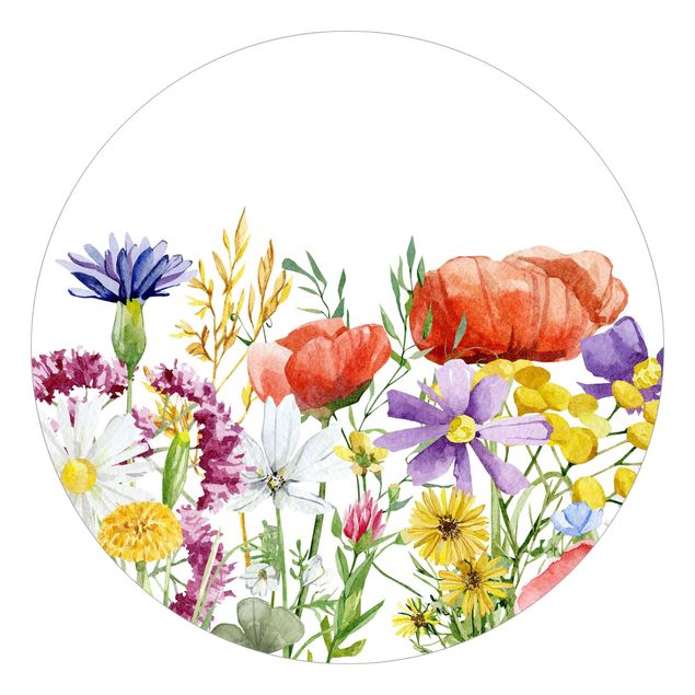 Behangcirkel Watercolour Flowers