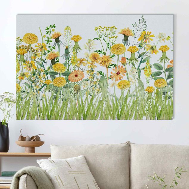 Akoestische schilderijen Watercolour Flower Meadow In Yellow
