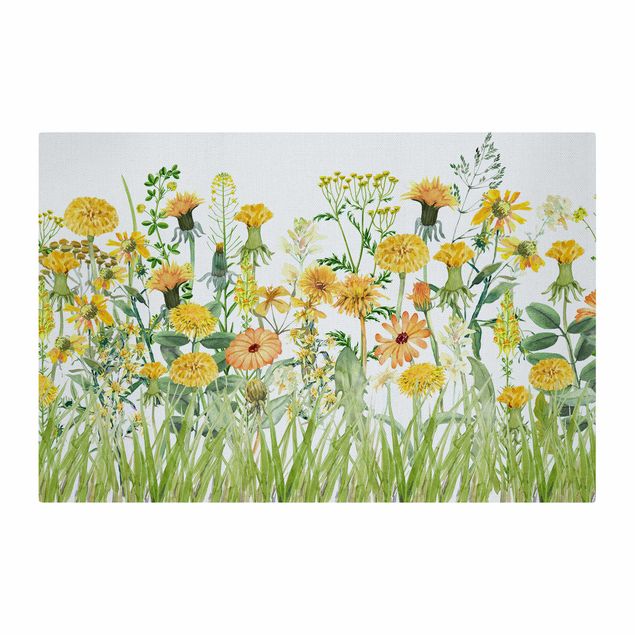 Akoestisch schilderij - Watercolour Flower Meadow In Yellow