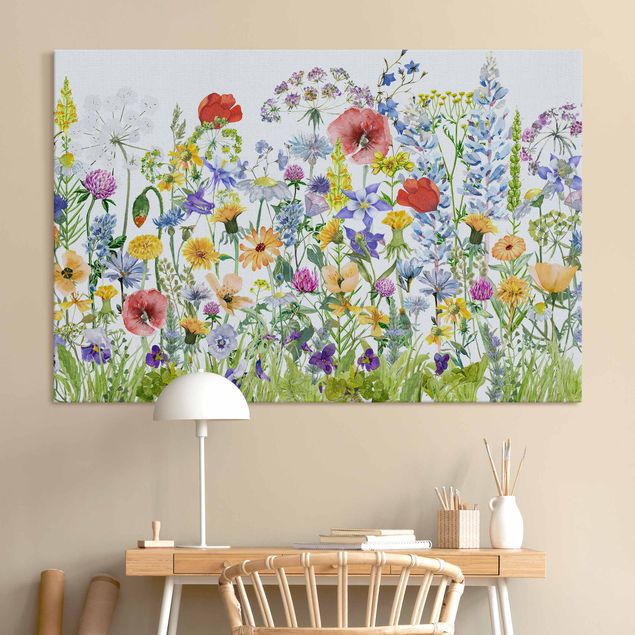 Akoestisch schilderij - Watercolour Flower Meadow