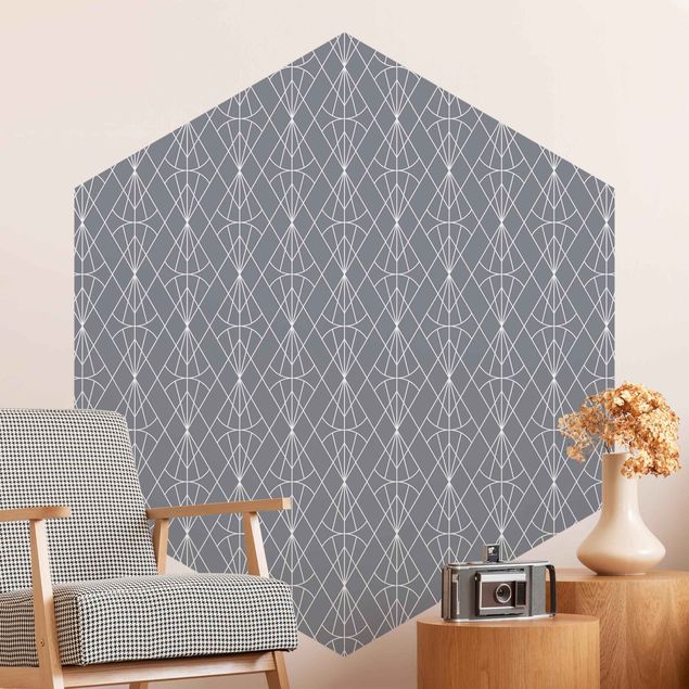 Hexagon Behang Art Deco Diamond Pattern In Front Of Gray XXL
