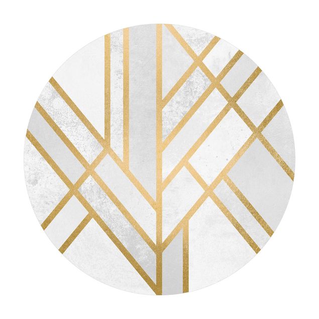 Rond vinyl tapijt Art Deco Geometry White Gold