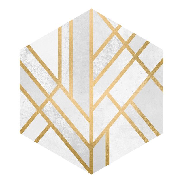 Hexagon Behang Art Deco Geometry White Gold