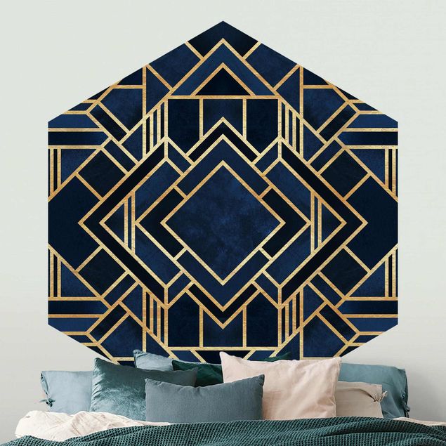 Hexagon Behang Art Deco Gold