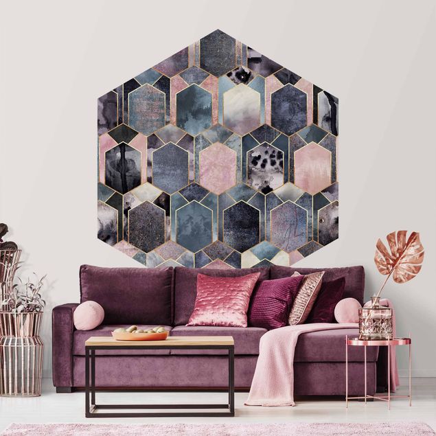 Hexagon Behang Art Deco Marble Gold