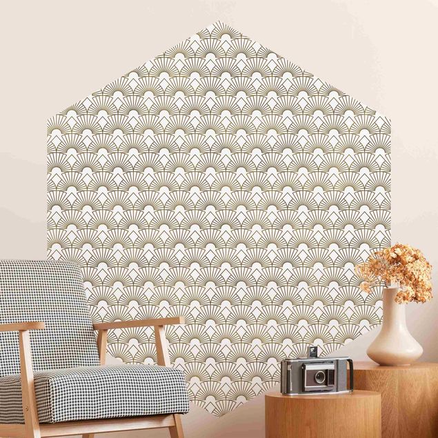 Hexagon Behang Art Deco Bright Arches Line Pattern XXL