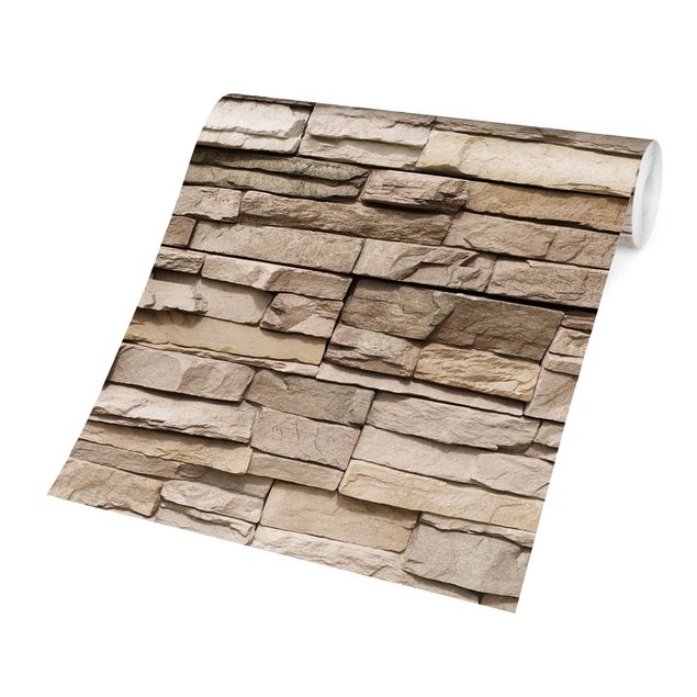 Fotobehang Asian Stonewall - Stone Wall From Large Light Coloured Stones