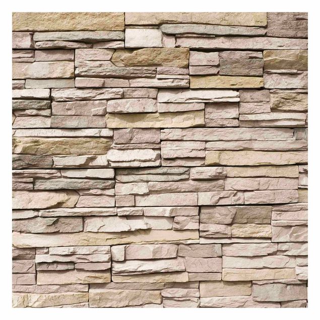 Fotobehang Asian Stonewall - Stone Wall From Large Light Coloured Stones