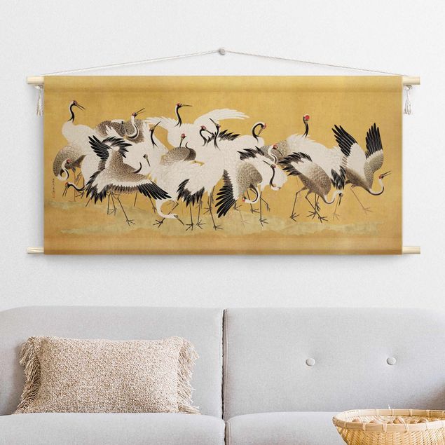 muur tapijt Asian Crane With Gold Look