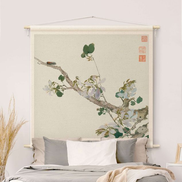 wandtapijten modern Asian Drawing - Branch With Blossoms