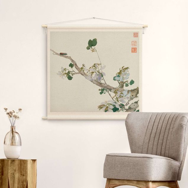 muur tapijt Asian Drawing - Branch With Blossoms