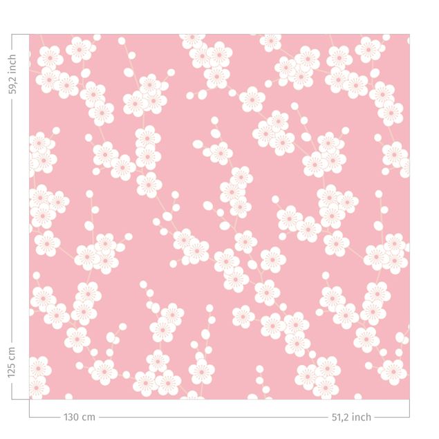 gordijnen bloemen Asian Cherry Blossom Pattern In Light Pink