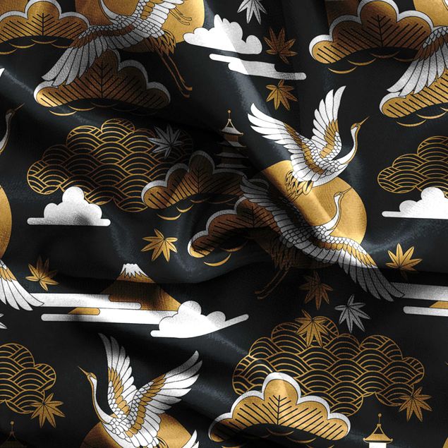 Gordijnen dieren Asian Pattern With Cranes In Autumn