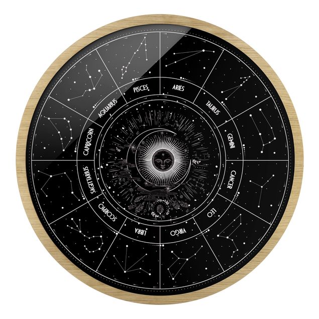 Rond schilderijen Astrologia I 12 segni zodiacali in nero