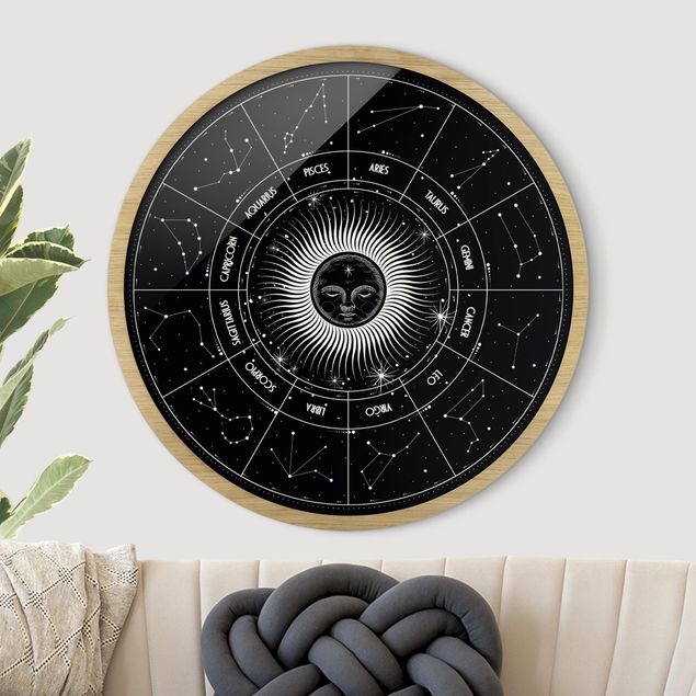 Runde Bilder mit Rahmen Astrology Zodiac Sign In A Sun Circle Black