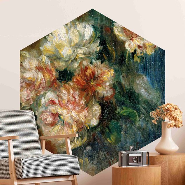 Hexagon Behang Auguste Renoir - Vase Of Peonies