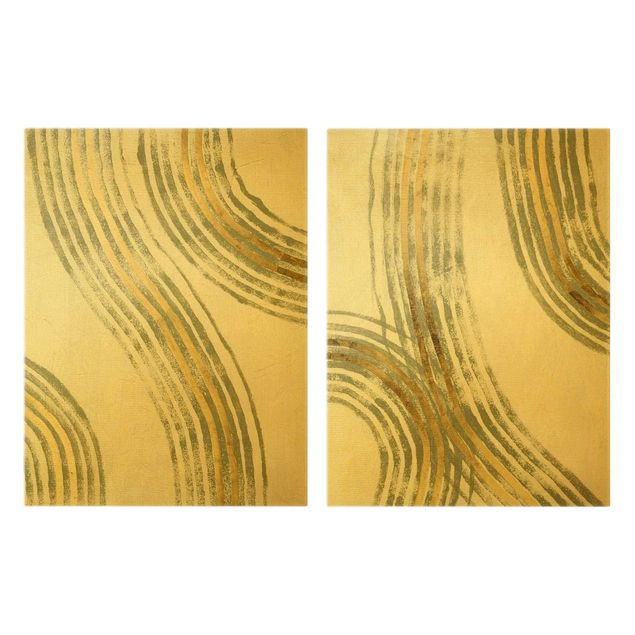 Canvas schilderijen - 2-delig  Radiating Waves Gold Set