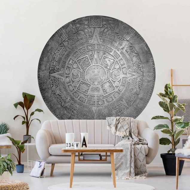 Behangcirkel Aztec Ornamentation In A Circle Black And White