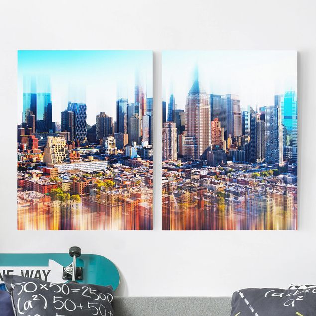 Canvas schilderijen - 2-delig  Manhattan Skyline Urban Stretch