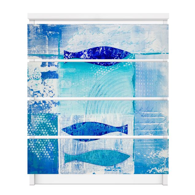 Meubelfolie IKEA Malm Ladekast Fish In The Blue