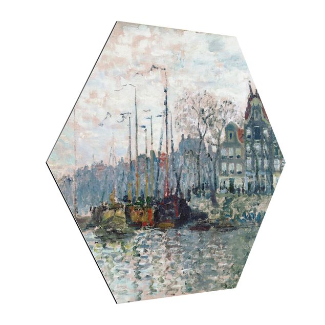Hexagons Aluminium Dibond schilderijen Claude Monet - View Of The Prins Hendrikkade And The Kromme Waal In Amsterdam