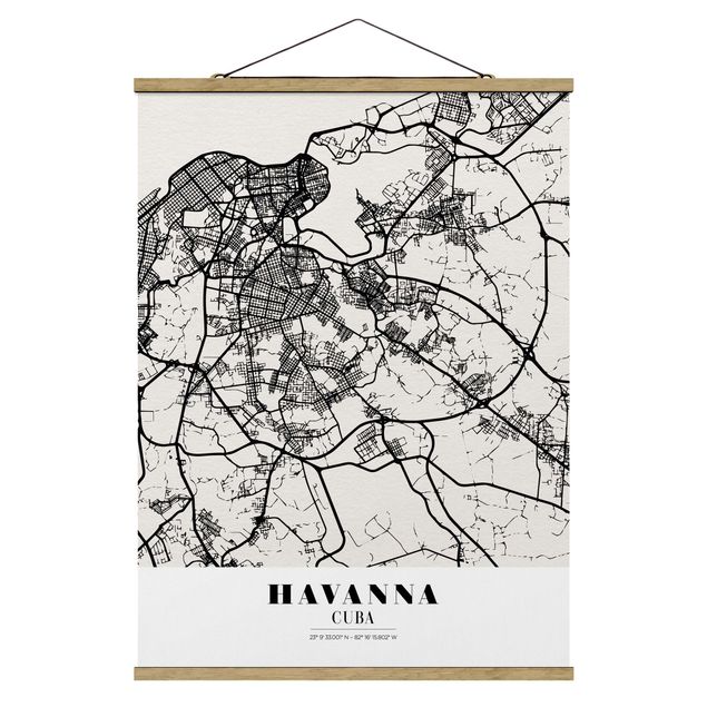 Stoffen schilderij met posterlijst Havana City Map - Classic