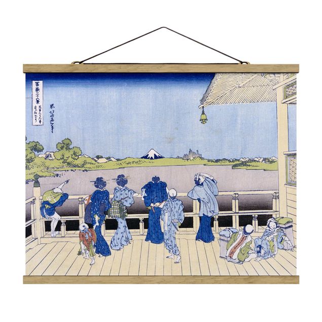 Stoffen schilderij met posterlijst Katsushika Hokusai - The Sazai Hall in the Rakanji Temple