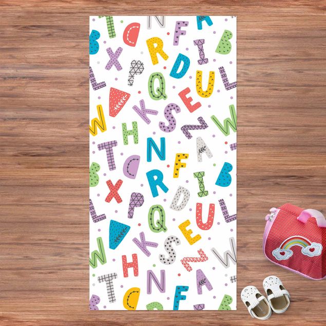 Loper tapijt Alphabet With Hearts And Dots In Colourful
