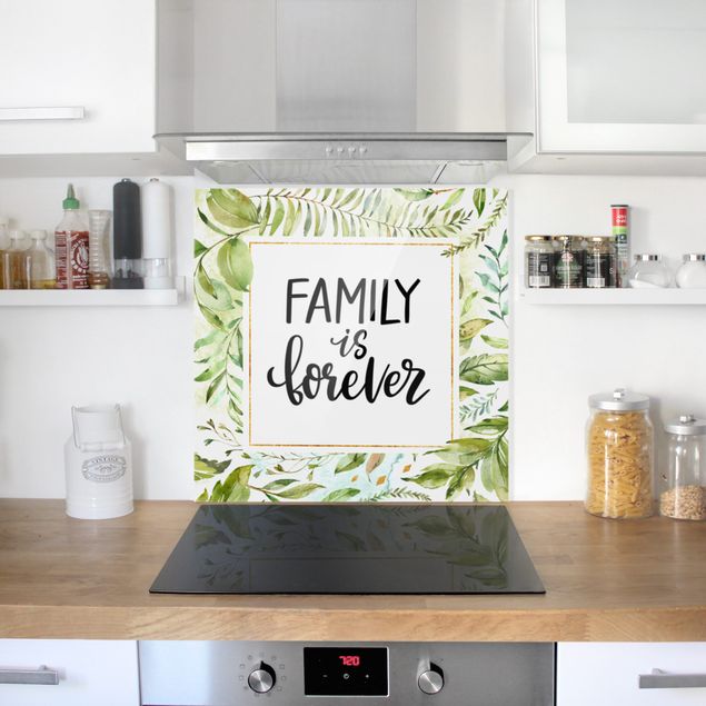 Spatscherm keuken Famiy Is Forever In Golden Frame With Palm Fronds