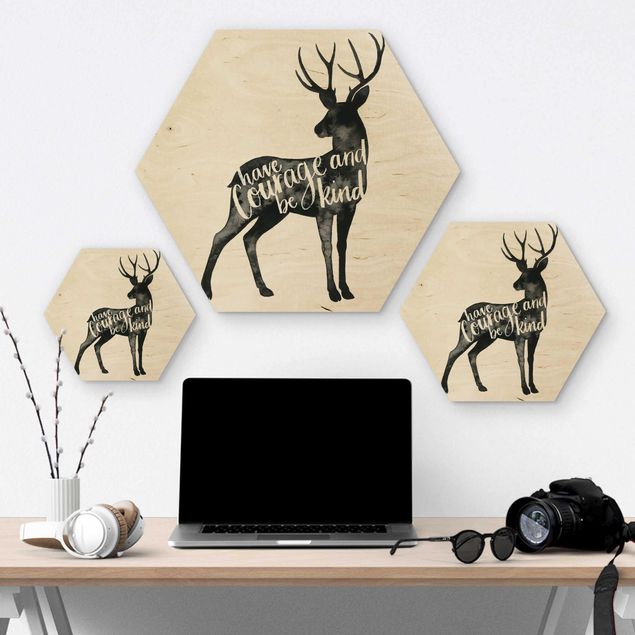 Hexagons houten schilderijen Animals With Wisdom - Hirsch