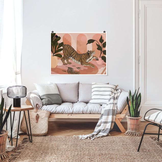 Posters Illustration Tiger In Pastel Pink Painting