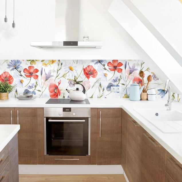 Achterwand in keuken Watercolour Poppy With Cloverleaf