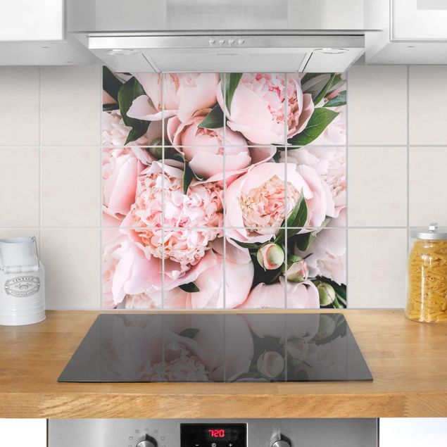 Tegelstickers Pink Peonies With Leaves