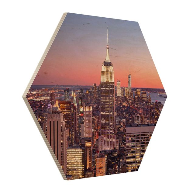 Hexagons houten schilderijen Sunset Manhattan New York City