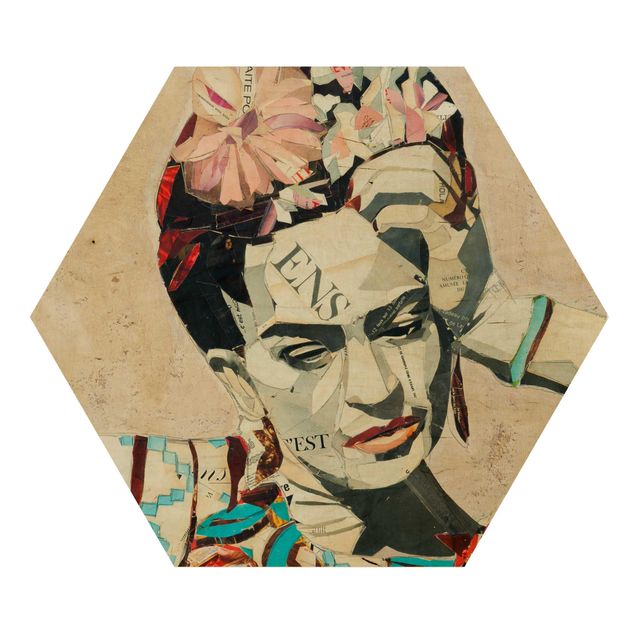 Hexagons houten schilderijen Frida Kahlo - Collage No.1