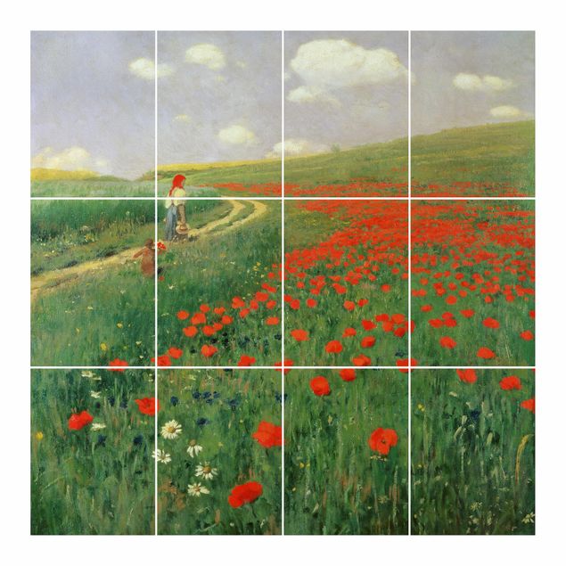 Tegelstickers Pál Szinyei-Merse - Summer Landscape With A Blossoming Poppy