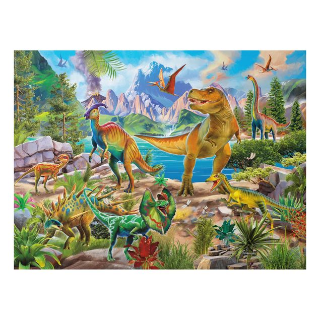 Aluminium Dibond schilderijen T-Rex And Parasaurolophus