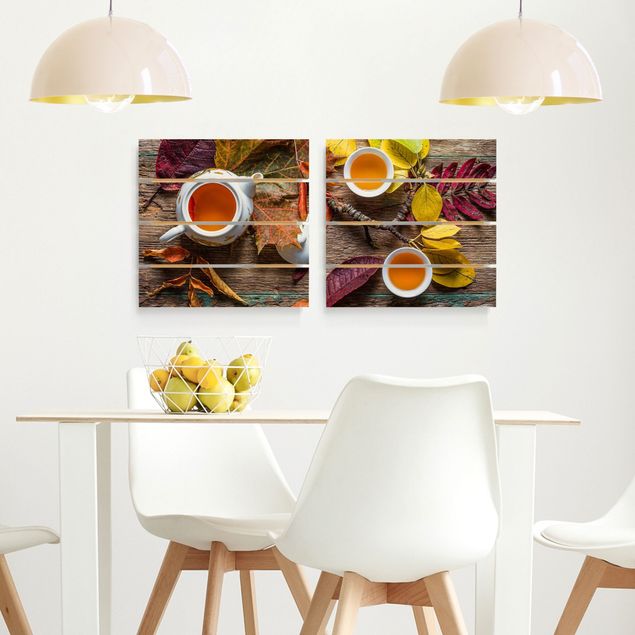 Houten schilderijen op plank - 2-delig Tee In September
